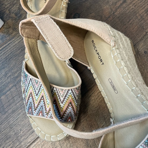 Rockport Marah Ankle Espadrille Chevron Wedge Peep Toe 8M - Picture 8 of 8
